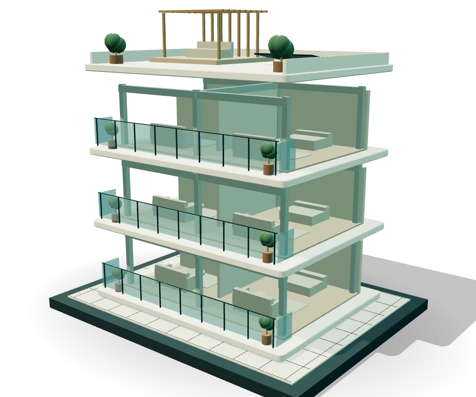 Secció conceptual d'un edifici residencial, recurs digital d'EFITECNIC