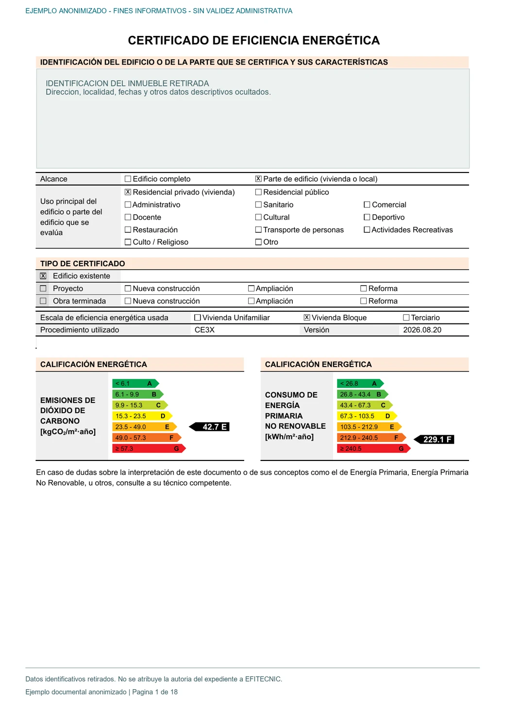 Page 1 of the anonymised energy report, with property identification removed